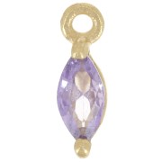 Breloque navette 9.5x3 mm avec oxyde de Zirconium - Doré à l'or fin - Violet x1