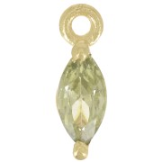 Breloque navette 9.5x3mm avec oxyde de Zirconium - Doré à l'or fin - Vert x1