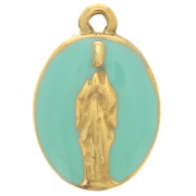 Breloque ovale 15x10mm motif religieux Acier inoxydable 304L Doré - Turquoise x1