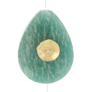 Perle goutte motif ethnique 17x13 mm pierre gemme Amazonite - Doré or fin x1