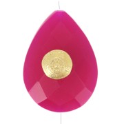 Perle goutte motif ethnique 17x13mm pierre gemme teintée Calcedoine Rose Doré x1