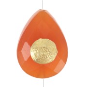 Perle goutte motif ethnique 14x10 mm pierre gemme teintée Cornaline Doré or fin x1