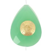 Perle goutte motif ethnique 14x10 mm pierre gemme - Chrysoprase - Doré or fin x1