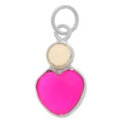 Pendentif coeur 9x9 mm Calcédoine rose et cabochon 4mm Pierre de lune - Argent 925