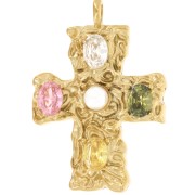 Pendentif croix 47x32.5 mm avec oxydes zirconium - Acier inoxydable 304L Doré x1