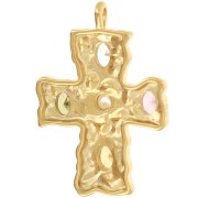 Pendentif croix 47x32.5 mm avec oxydes zirconium - Acier inoxydable 304L Doré x1