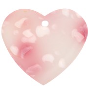 Pendentif coeur 21x18 mm en acétate - Tacheté Rose - Blanc nacré x1