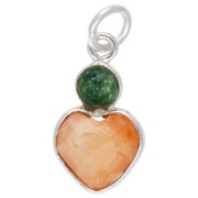 Pendentif coeur 9x9 mm en Cornaline et cabochon 4 mm Aventurine - Argent 925 x1