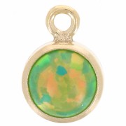 Breloque ronde 4.6 mm cabochon imitation Vert Opal Gold filled (or laminé) x1
