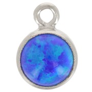 Breloque ronde 4.6 mm avec cabochon imitation Royal Blue Opal - Argent 925 x1