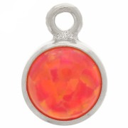 Breloque ronde 4.6 mm avec cabochon imitation Rouge Opal - Argent 925 x1