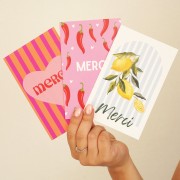 Cartes à bijoux - cartes de remerciements - Merci - motif Piments - Rose x10
