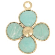 Pendentif fleur 16 mm en pierre gemme - Doré à l'or fin - Amazonite x1