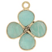 Pendentif fleur 16 mm en pierre gemme - Doré à l'or fin - Amazonite x1