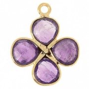 Pendentif fleur 16 mm en pierre gemme - Doré à l'or fin - Amethyste x1