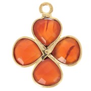 Pendentif fleur 16 mm en pierre gemme teintée - Doré à l'or fin - Cornaline x1