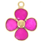 Pendentif fleur 16 mm en pierre gemme teintée Doré à l'or fin - Calcedoine rose x1