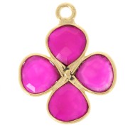 Pendentif fleur 16 mm en pierre gemme teintée Doré à l'or fin - Calcedoine rose x1