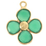 Pendentif fleur 16 mm en pierre gemme teintée Doré à l'or fin - Onyx Vert x1