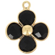Pendentif fleur 16 mm en pierre gemme - Doré à l'or fin - Onyx noir x1