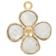 Pendentif fleur 16 mm en pierre gemme - Doré à l'or fin - Pierre de lune x1