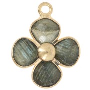 Pendentif fleur 16 mm en pierre gemme - Doré à l'or fin - Labradorite x1