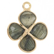 Pendentif fleur 16 mm en pierre gemme - Doré à l'or fin - Labradorite x1