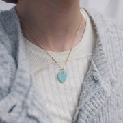 Pendentif coeur plat 19x16 mm en imitation pierre gemme - Blue Sand Stone x1