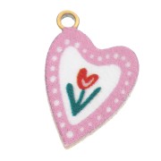 Breloque coeur 12x8 mm impression UV - Tulipe - Acier inox 304L Doré - Rose x1