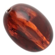Perle olive 21x15 mm en résine translucide - Ambre marbré x1