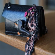 Ruban foulard imitation soie - 50 mm - Léopard marron - Noir x85 cm