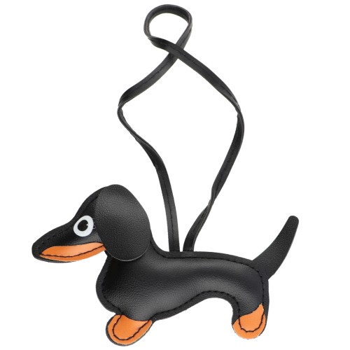 Pendentif chien teckel pour bijou de sac - 14x8 cm - PU - Noir x1