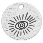 Argenté vieilli - Pendentif rond martelé motif oeil - 19.5 mm - Placage argent fin vieilli x1 Pendentif rond martelé motif oeil - 19.5 mm - Placage argent fin vieilli x1