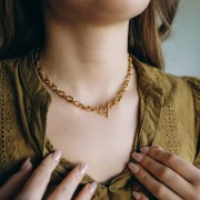 Collier maille forçat 8 mm avec fermoir T - Acier inoxydable 304 Doré x45cm