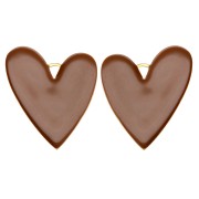 Pendentifs coeur 38x30 mm avec résine époxy - Acier inox 304 Doré - Marron x2