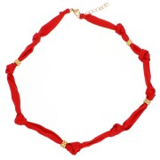 Rouge - Collier tissu noué avec perles en acier inoxydable 304 Doré - Rouge x47cm Collier tissu noué avec perles en acier inoxydable 304 Doré - Rouge x47cm