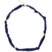 Collier tissu noué avec perles en acier inoxydable 304 Doré - Bleu marine x47cm