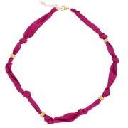 Prune - Collier tissu noué avec perles en acier inoxydable 304 Doré - Prune x47cm Collier tissu noué avec perles en acier inoxydable 304 Doré - Prune x47cm