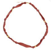 Noisette - Collier tissu noué avec perles en acier inoxydable 304 Doré - Noisette x47cm Collier tissu noué avec perles en acier inoxydable 304 Doré - Noisette x47cm