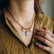 Pendentif carte tarot 26x15 mm Fortune résine époxy - Acier inox 304 Doré - Bleu