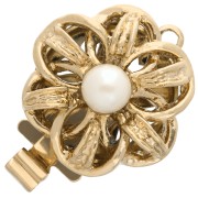 Fermoir fleur à clipser 14 mm avec perle imitation nacre - Doré x1