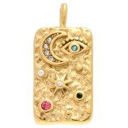 Pendentif rectangle 28x13mm symboles en strass - Acier inox 304 Doré - Multicolore