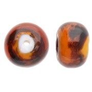 Perles rondes aplaties 14x10 mm en verre - Marbré Marron - Pailleté x4