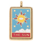 Pendentif carte tarot 26x15 mm Le Soleil Résine époxy Acier inox 304 Doré Bleu x1