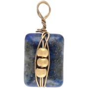 Breloque rectangle 13x6 mm - pierre gemme Lapis lazuli - Acier inox 304 Doré x1