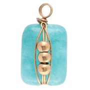 Breloque rectangle 13x6 mm - pierre gemme Amazonite bleu Acier inox 304 Doré x1
