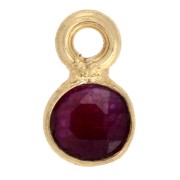 Breloque ronde facettée 5 mm imitation pierre gemme - Rubis - Doré à l'or fin x1