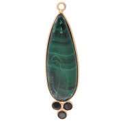 Pendentif goutte 41x11 mm avec CZ et pierre gemme - Doré à l'or fin - Malachite x1