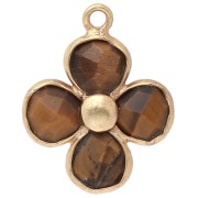 Pendentif fleur 16 mm en pierre gemme - Doré à l'or fin - Oeil de tigre x1