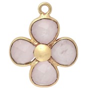 Pendentif fleur 16 mm en pierre gemme - Doré à l'or fin - Quartz rose x1